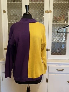 Vintage Sweater Cable Knit Gold Purple Large By Prestwyck USA LSU Vikings - Picture 1 of 5