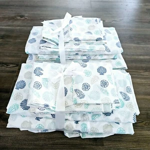 Kohl's The Big One 2 Twin Bed Sheets Sets Blue and White Seashells All Over Patt - Picture 1 of 19