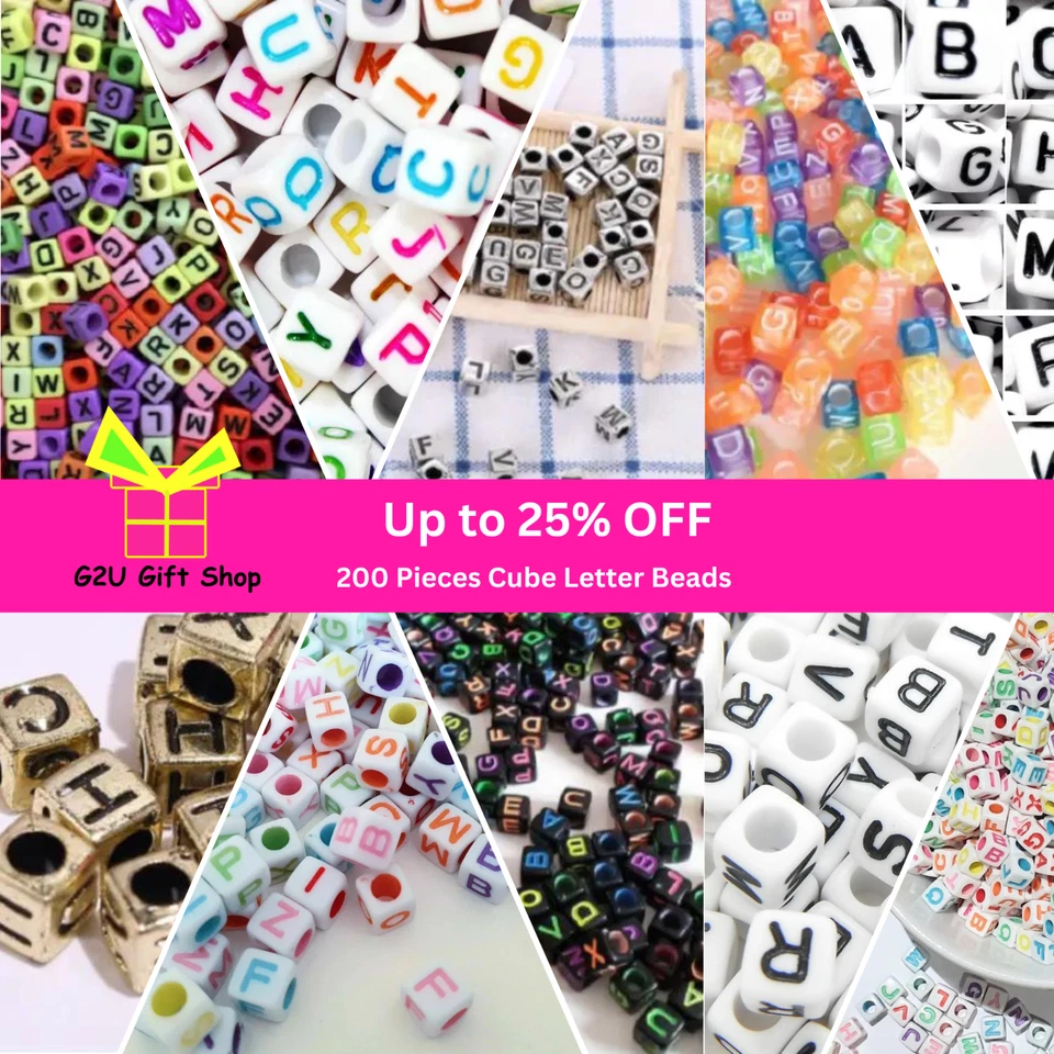 200pcs Alphabet Letter Acrylic Cube beads A - Z Choose Colour Kids DIY bracelet - Image 1 of 1