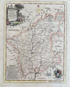 Antique 1700s Original Hand Coloured Map of Worcestershire Thomas Kitchins - Picture 1 of 8