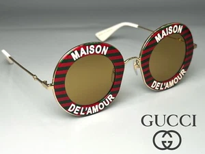 Brand New GUCCI Sunglasses G0113S 007 MAISON DEL^AMOUR GOLD/RED 44-140 - Picture 1 of 18