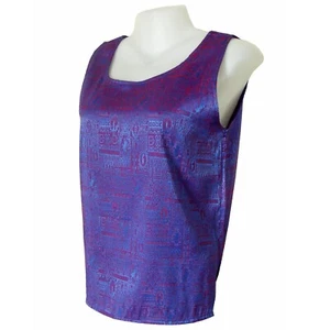 Womens Thai Silk Blouse Jacquard Sleeveless Purple Vest Tank Top Scoop Neck Cami - Picture 1 of 3