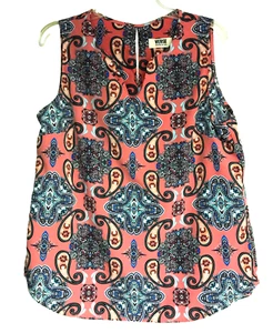 Verse Women's Top Sleeveless Paisley Split Neck Blouse Pink Large - Picture 1 of 9
