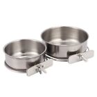 2-Pack Bird Parrot Feeding Cups with Clamp Stainless Steel Food Water Bowls3562