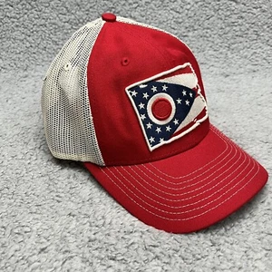 Ohio State Flag Hat SnapBack Trucker Red Mesh Cap Tattered Flag Adjustable - Picture 1 of 11