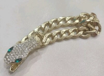 Cadena de eslabones de cable de vidrio verde y cristal austriaco blanco con cabeza y cola de serpiente Foto 1 de 4