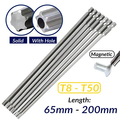 T8 - T50 Torx Screwdriver Bit Set Hex Security Magnetic Head 65mm-200mm S2 Stahl - Image 1 of 4