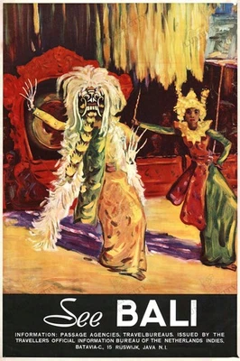 Ver póster de viaje vintage de Bali c1935 bailarines balineses arte de pared impresión retro Foto 1 de 4