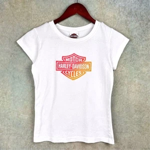 Vintage Y2K Harley Davidson T Shirt Womens Sz M Baby Tee Biker White Orlando FL - Picture 1 of 10