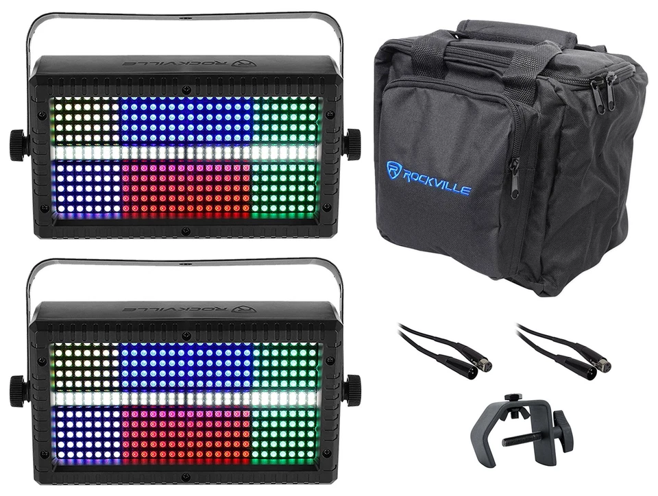 2 Rockville STAGE PANEL 336 DJ Effect Lights w/DMX/Strobe/Wash/Matrix+Bag+Cables - Image 1 of 4