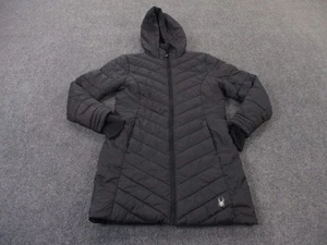 Spyder Jacket Women S Black Puffer Parka Outdoors Hiking Quilted Logo Coat Long - Picture 1 of 10