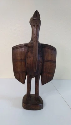 Statuette Oiseau Calao En Bois Massif Sculpté - Sculpture Art Africain Tribal - Photo 1/4
