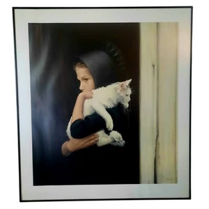 Nancy Noel "Sarah" Amish Girl mit Katze gerahmter Druck mit signiertem Studio-Siegel 26" x 24" - Bild 1 von 11