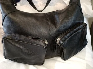Bolso de hombro de cuero negro Rowallan para damas Bolso de mano Bolsillos con cierre de cremallera Hecho a mano - Imagen 1 de 8