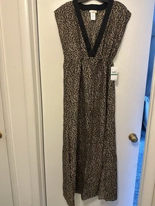 Michael Kors Maxi Dress Caftan Bathing Suit Cover Up Leopard Print Large NWT - Picture 1 of 5
