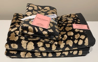 4-PK Nuevo JUICY COUTURE 2 Baño 2 Toallas de Mano 70% Algodón 30% Viscosa Leopardo Foto 1 de 4