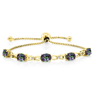 18K Yellow Gold Plated Silver Green Mystic Topaz and White Lab Grown Diamond - Picture 1 of 4