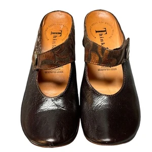 Think! Womens Brown Leather Slip On Mule Size 37 Low Heels Comfort Shoes - Picture 1 of 5