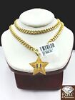 10k Yellow Gold Real Diamond Star Emoji Charm 20" Inch Miami Cuban Chain 