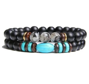 8mm Black Onyx, crystal Hematite, Turquoise and natural Botswana bracelet stones - Picture 1 of 2