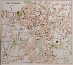 1897 VICTORIAN ANTIQUE MAP CHELTENHAM CITY PLAN COLLEGE CHURCH WORKHOUSE - Picture 1 of 4