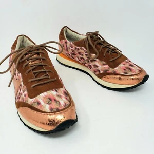 Miz Mooz Mara Womens 7.5 Fits 6 6.5 Fashion Sneaker Rose Gold Leopard Suede Lace - Picture 1 of 9