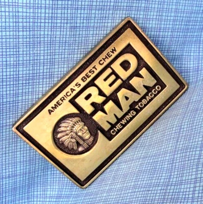 Red Man Chewing Tobacco Promo Belt Buckle Americas Best Chew Vtg 80s BTS .NOX630 - Image 1 of 4
