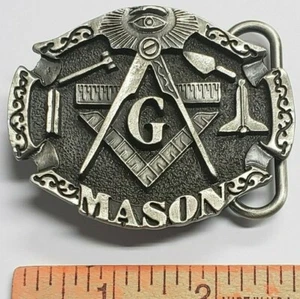 Masonic Square and Tools 3D Pewter Belt Buckle - 2.5 inch Mason Buckle - Picture 1 of 2