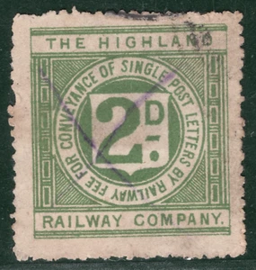 GB Scotland HIGHLAND RAILWAY Letter Stamp 2d Used PEN CANCEL {samwells}LIME172 - Picture 1 of 9