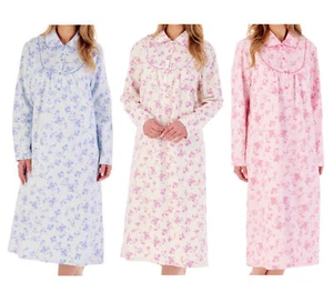 Camicia da notte donna Slenderella manica lunga floreale flanella Peter Pan colletto nighty - Foto 1 di 43