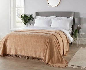 Diana Cowpe Traditional Bedspread BEIGE Candlewick Geneva Bed Throw Chenille - Picture 1 of 3