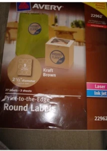AVERY PRINT TO THE EDGE ROUND LABELS 22962 27 LABELS ( 4 Packs) - Picture 1 of 9