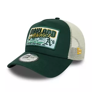 NEW ERA OAKLAND ATHLETICS TRUCKER CAP. PATCH GREEN ADJUSTABLE SNAP MESH HAT S25 - Picture 1 of 9