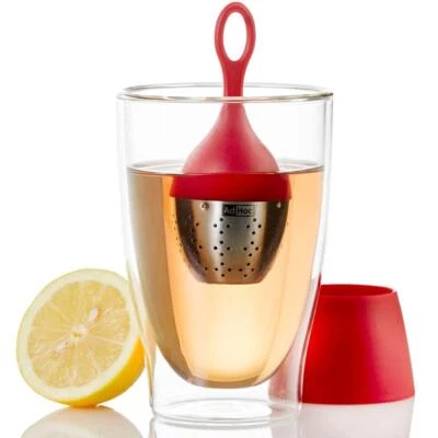 Infusor de té fácil de abrir y llenar con soporte rojo utensilios de cocina aptos para lavavajillas Foto 1 de 2