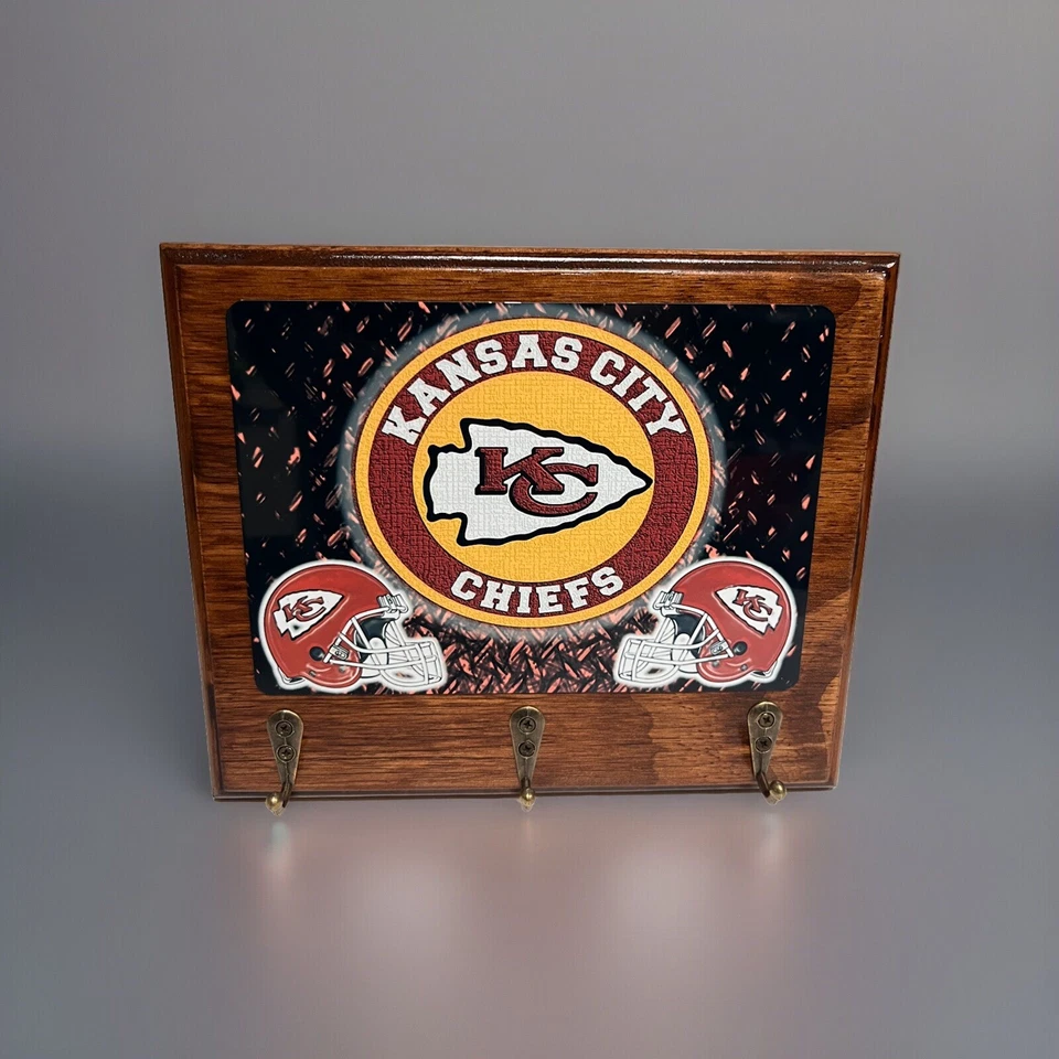 Kansas City Chiefs Madera Rústica Porta Llaveros Hogar Oficina Hombre Cueva Oficina Decoración de Pared Foto 1 de 4