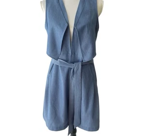 BCBG MAXAZRIA Chambray Belted Layered Long Trench Vest Jacket Sz XS Contemporary - Picture 1 of 5