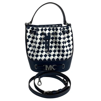 Bolso Mensajero MICHAEL KORS Caña Cinturón Cubo Azul Marino/Blanco Cuero a Cuadros + Llavero Foto 1 de 4