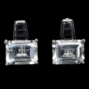 925 Sterling Silver Earrings Octagon White Topaz 8x6mm Spinel Gemstone Jewelry - Picture 1 of 14