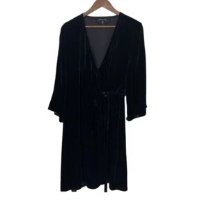 EILEEN FISHER Black Velvet V-Neck Wrap Dress Size Medium Holiday Classic Minimal - Picture 1 of 12
