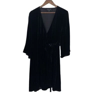 EILEEN FISHER Black Velvet V-Neck Wrap Dress Size Medium Holiday Classic Minimal - Image 1 of 4