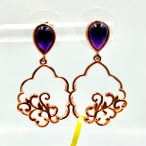 Amethyst Edelstein rosevergoldet Schnörkel baumelt/BBJ Rosegold Blatt Hänger LESEN - Bild 1 von 15