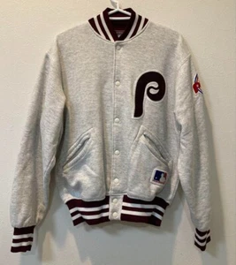 Vintage NLB Phillies Varsity Jacket USA Made Sweat Bomber Burgundy Rare L - Picture 1 of 8
