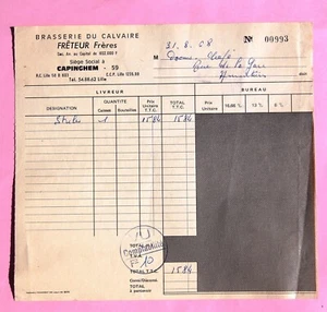 CAPINGHEM 59 / BRASSERIE DU CALVAIRE / FRETEUR frères / Facture 1968 - Picture 1 of 1