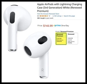 Apple AirPods 3rd Generation Lightning Charging Case Premium Re-newed Audio - Photo 1 sur 12
