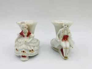 Vintage Victorian Man & Woman Figurines Candle Holder Vase Japan (2) - Picture 1 of 8