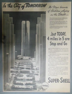 Shell Gas Ad: City of Tomorrow Futurism Prediction ! 1930s Size: 14 x 17 inches - Picture 1 of 1
