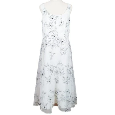 Rockmans Dress Size14 Cream Sheer Overlay Black Floral Gown Mid Length Lined NWT - image 1 of 4