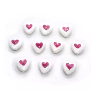 (10 pcs) White/Pink Heart - Lampwork Beads, Approx 15x15mm - Picture 1 of 4