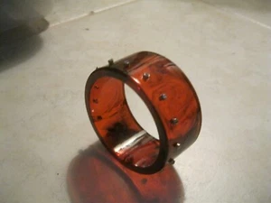 VINTAGE TORTOISE SHELL PLASTIC BANGLE WITH RHINESTONES - Picture 1 of 3