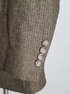 Blazer Abrigo Deportivo Bill Blass 48L Trigo Dorado Azul Micro Cuadros Tweed Lana Chaqueta - Imagen 1 de 7
